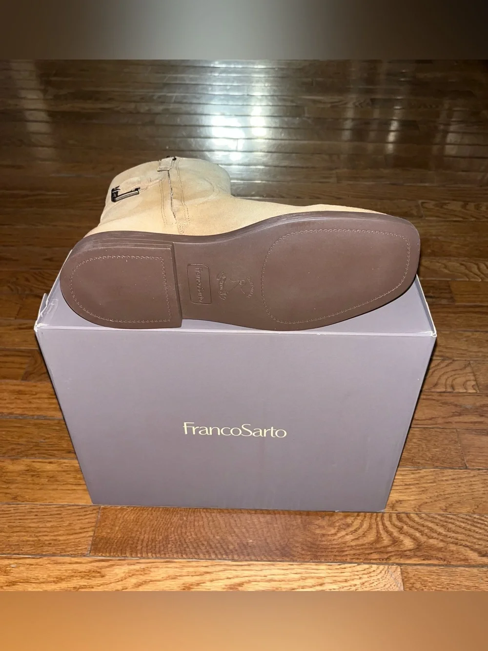 Franco Sarto Pippen Square Toe Boot Brown Leather Women’s Size 8 Moto Inspired